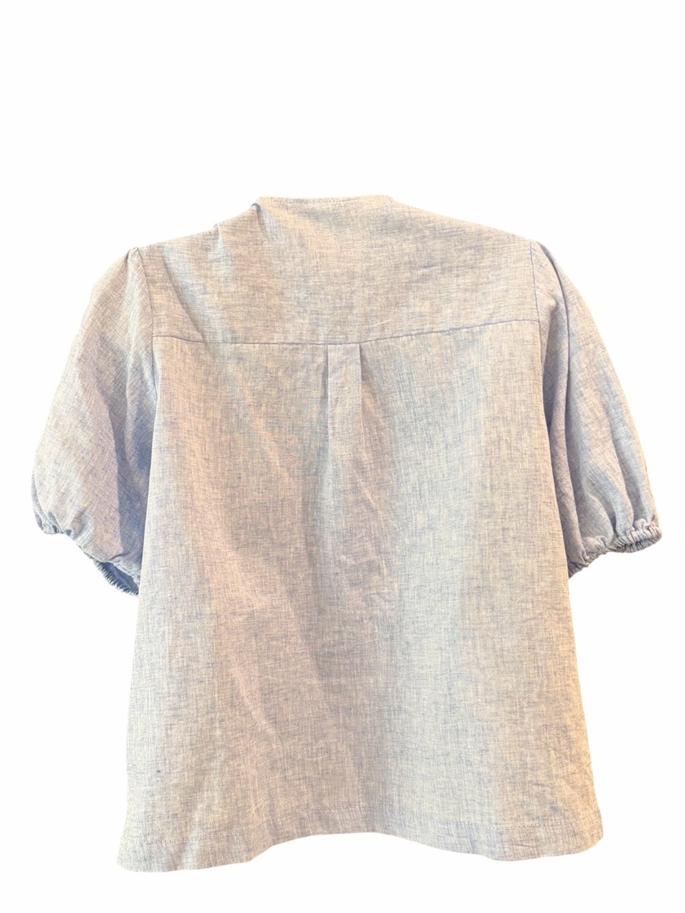 Zara Light Blue Puff Sleeve Blouse with Navy Bow Details Small - Picture 3 of 8